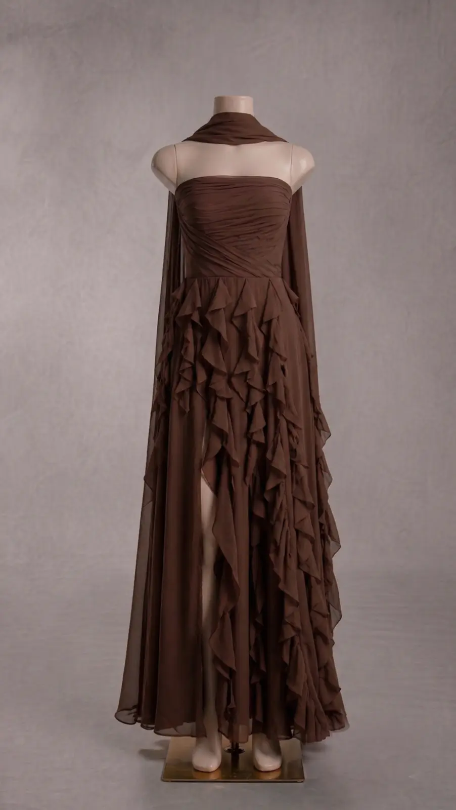 Vestido longo — Marrom — frente