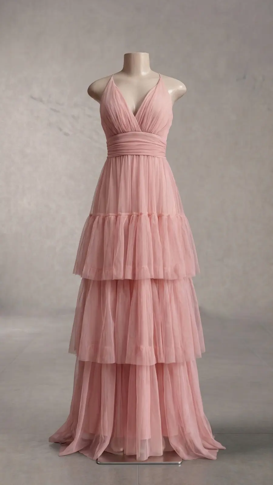 Vestido longo — Rosa bebê Tule Camadas — frente