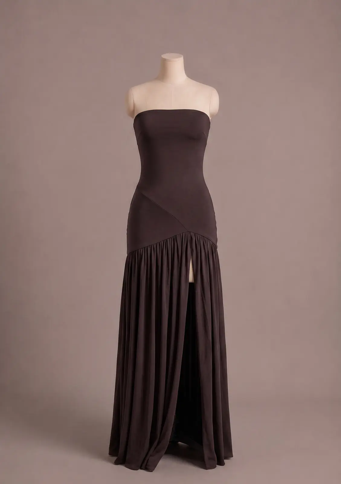 Vestido longo — Marrom — frente
