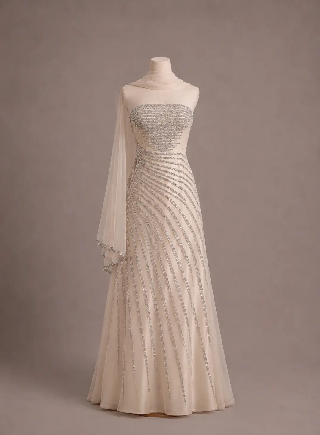 Vestido longo — Champanhe Bege — frente
