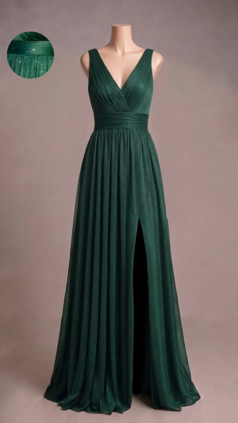 Vestido longo — Verde Escuro Brilhoso — frente