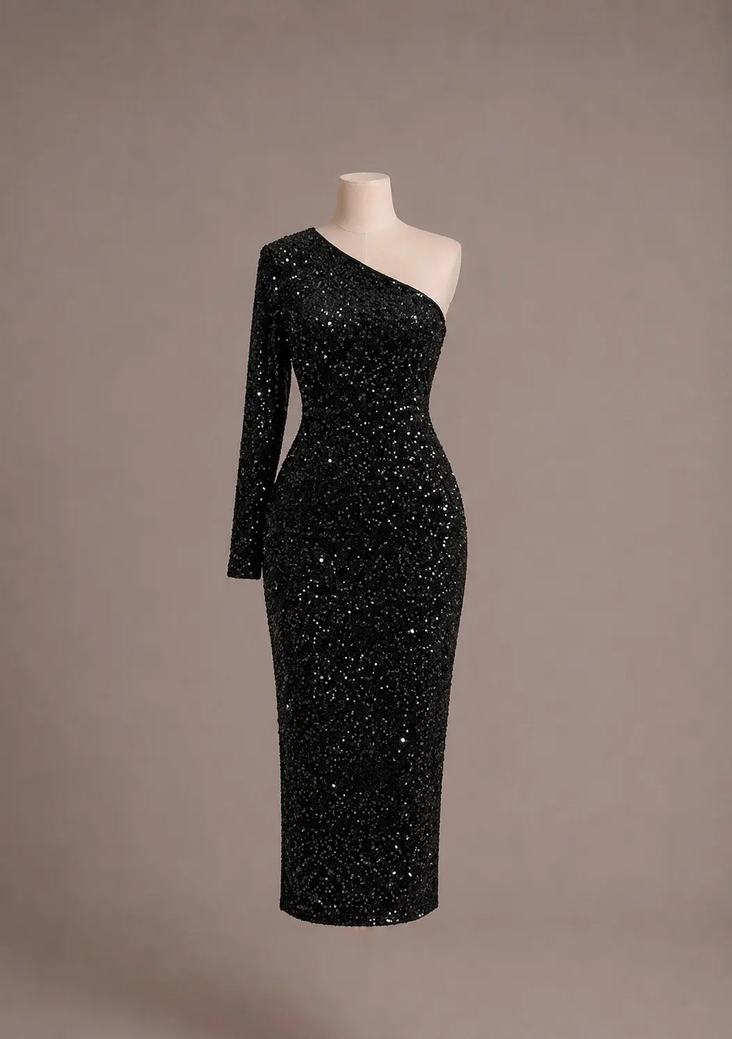 Vestido mídi — Preto Brilhoso — frente
