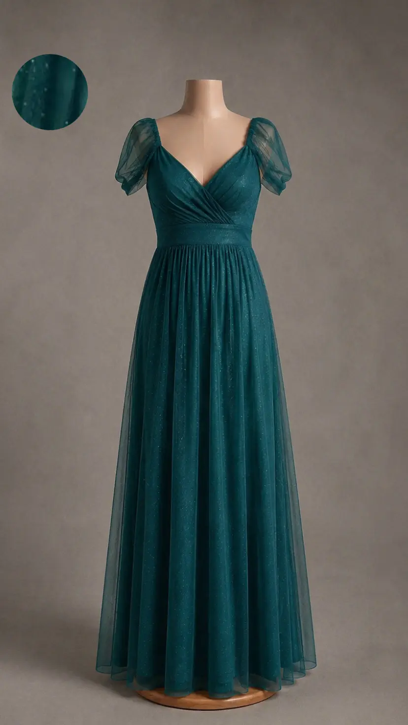 Vestido longo — Verde Esmeralda Brilhoso — frente