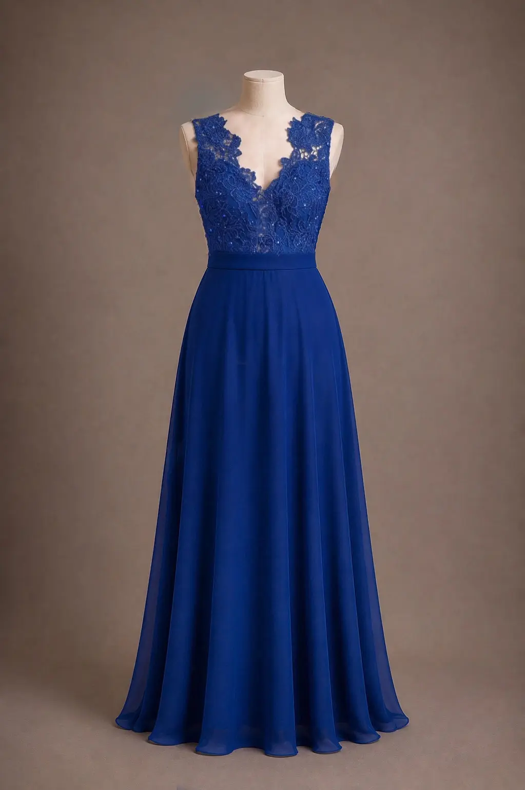 Vestido longo — Azul com Renda — frente