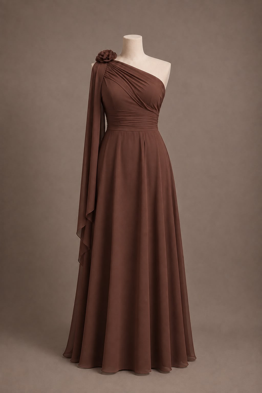 Vestido longo — Marsala de Um Ombro Só — frente