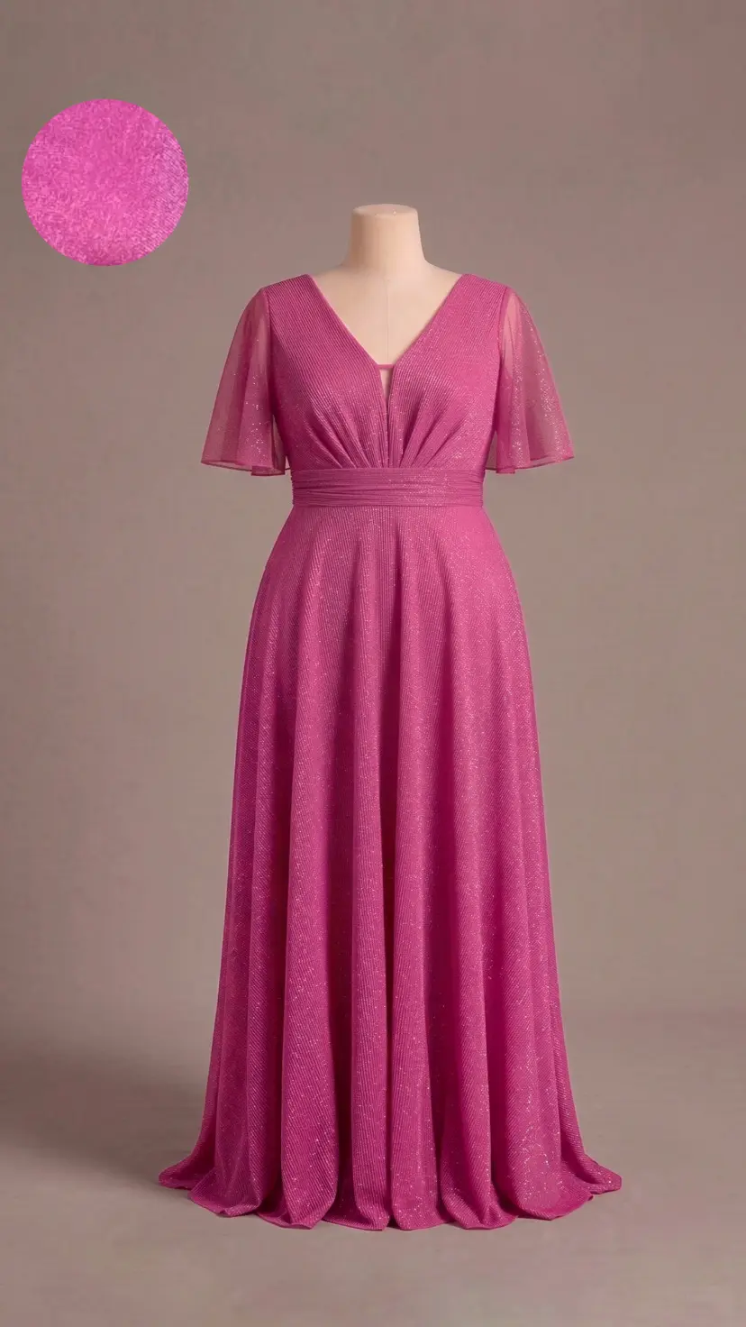 Vestido longo — Rosa Brilhoso — frente