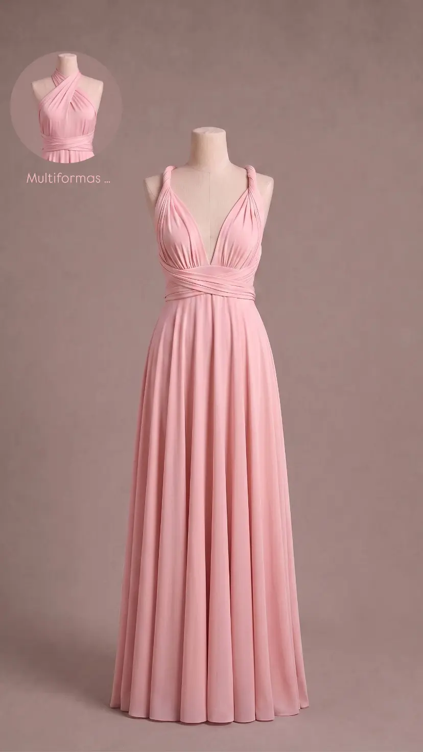 Vestido longo — Rosa bebê Multiformas — frente