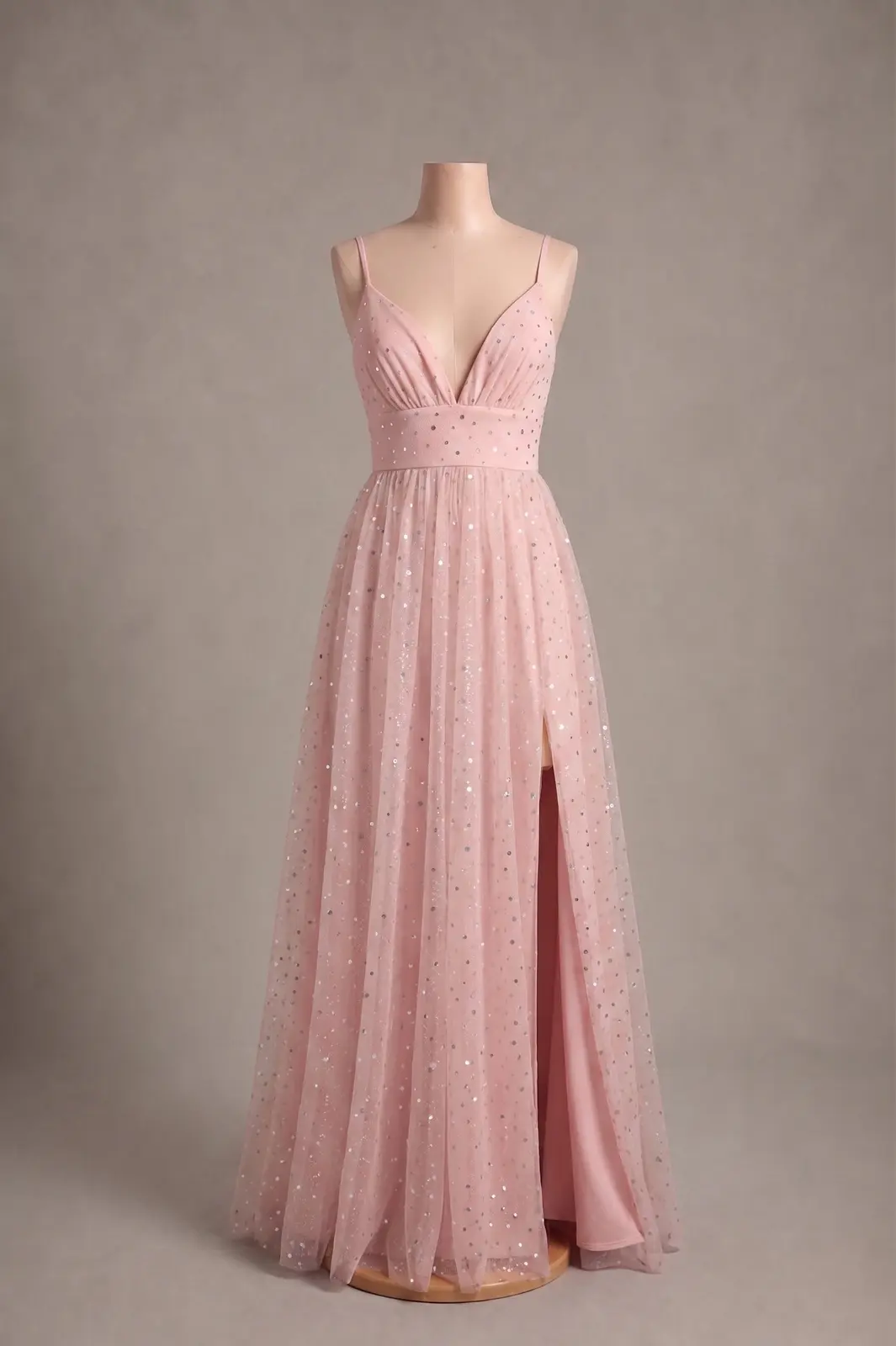 Vestido longo — Rosa Claro Brilho — frente