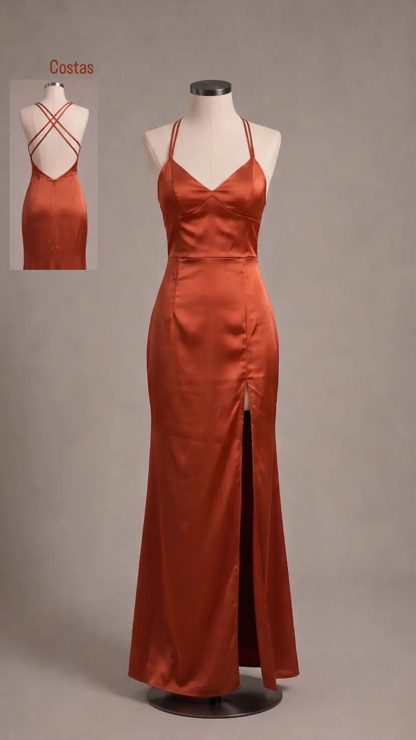 Vestido longo — Terracota Costas Nuas — frente