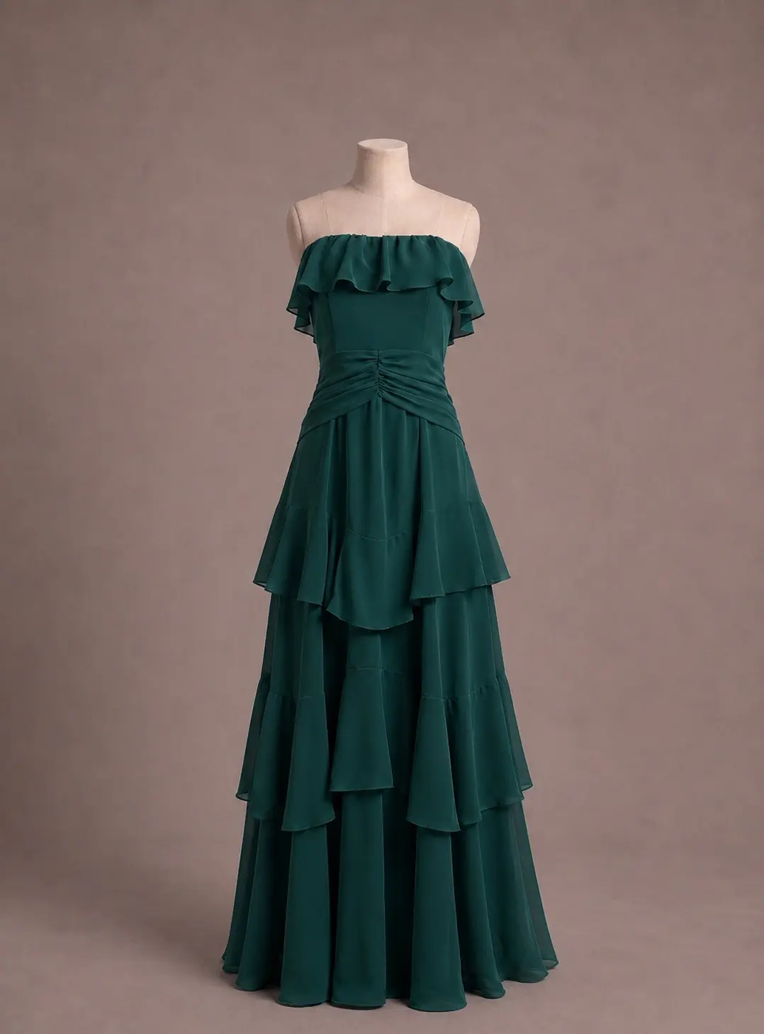 Vestido longo — Verde Esmeralda Escuro — frente