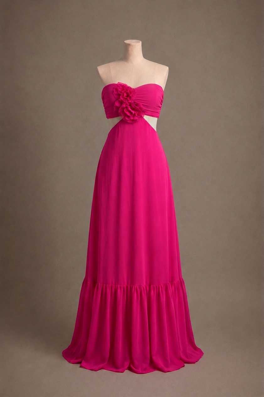 Vestido longo — rosa — frente