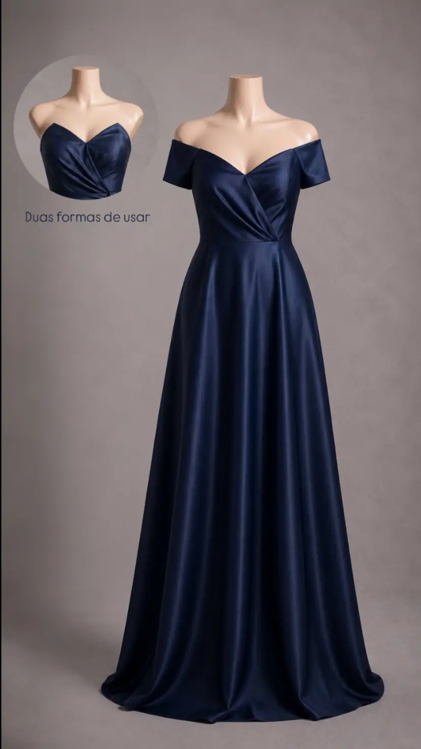 Vestido longo — azul-marinho — frente