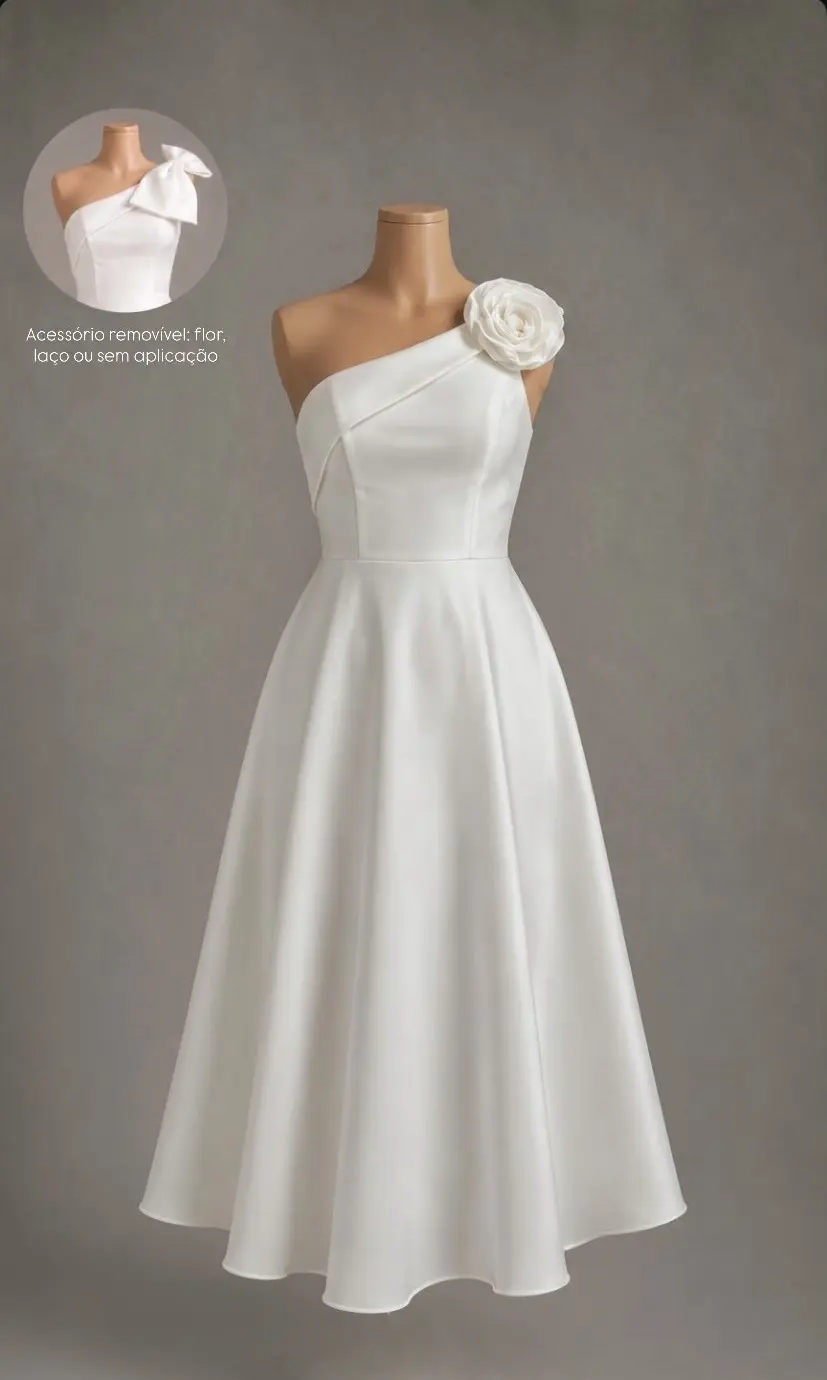 Vestido para noiva — Mídi Branco Multiformas — frente