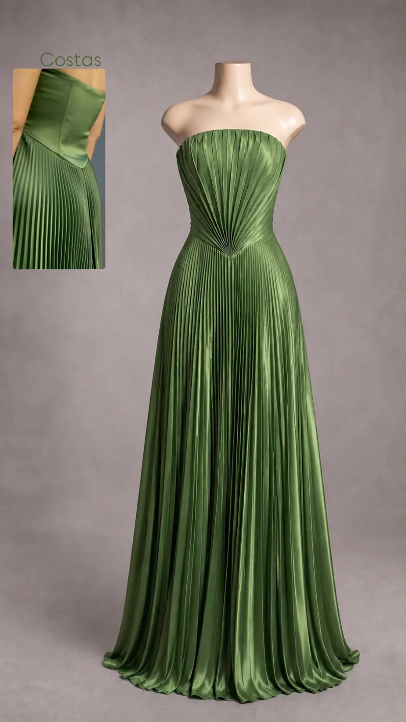 Vestido longo — Verde Oliva — frente